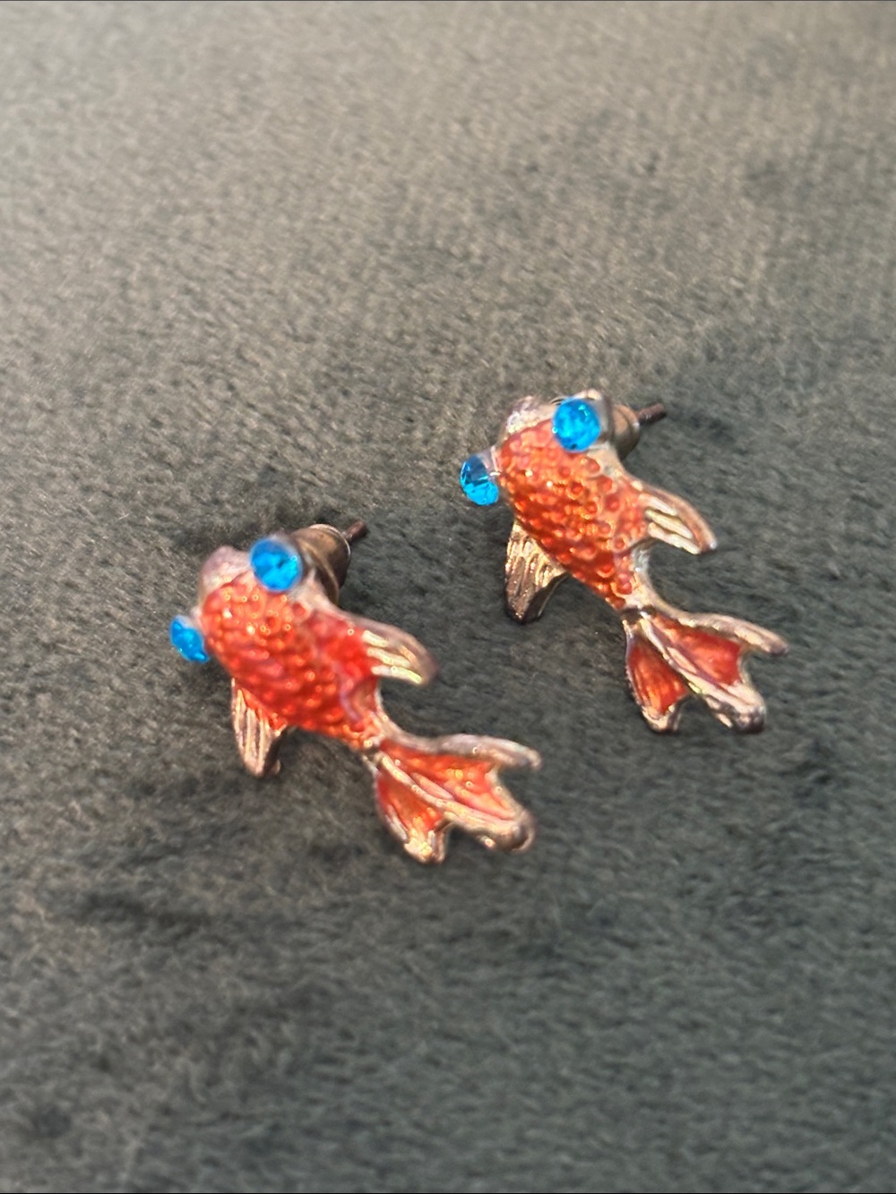 Koi Fish Enamel Earrings with Blue Accent
